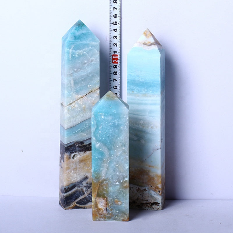 Wholesale Natural Cystal Wand Blue Caribbean Calcite Wand Point Quartz Crystal Tower For Healing