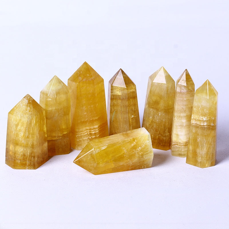 Natural High Quality Wholesale Bulk Natural Quartz Spiritual Healing Yellow Fluorite Tower Wand Crystal
