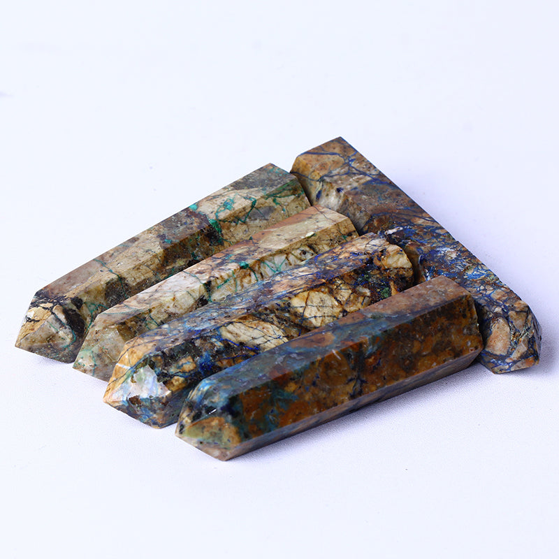 Wholesale Natural Polished Gemstone Obelisk Healing Crystal Azurite Tower Point Wand For Decoration