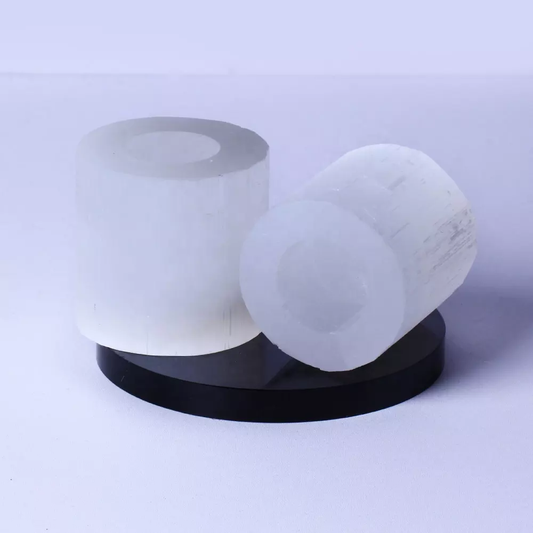 Natural Crystal Crafts Raw Selenite Carving Cylindrical Candle Holder Healing Stone Selenite Crystal Candlestick
